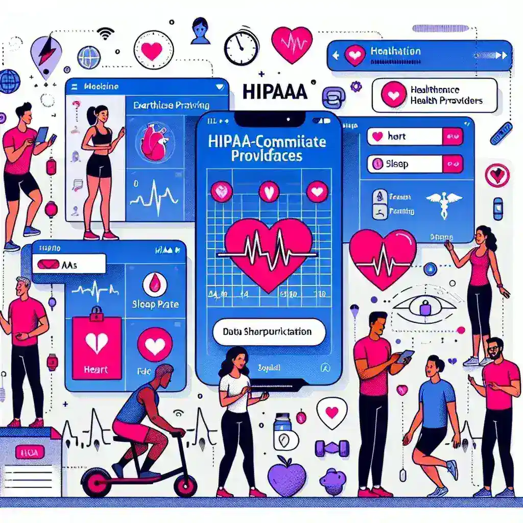 "Health provider using HIPAA-aligned data export tools on a fitness platform, showcasing the integration of secure health data management and technology in patient care."